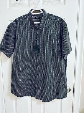 Hugo Boss Black and Brown print Short-Sleeve Micro Print Button-Down Shirt